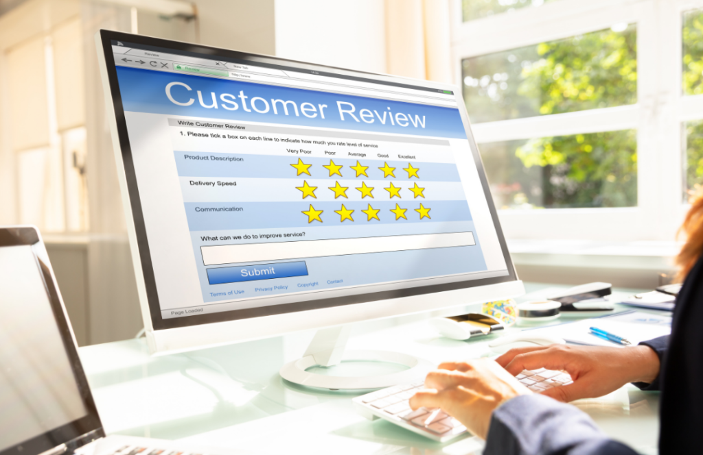 Customer review stars on a computer screen